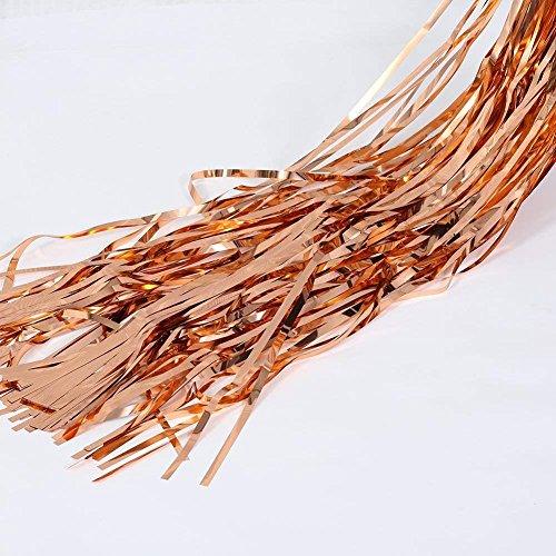 2pcs 3ft x 8.3ft Rose Gold Metallic Tinsel Foil Fringe Curtains Photo Booth Props for Birthday Wedding