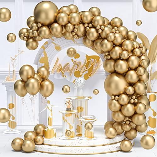 100PCS Gold Metallic Chrome Latex Balloon Arch Kit. 18In 12In 10In 5In Arch Garland For Baby Shower Engagement. Wedding. Birthday Party