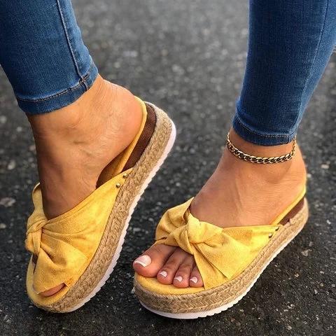 Women Casual Summer Bowknot Comfy Slip On Sandals *