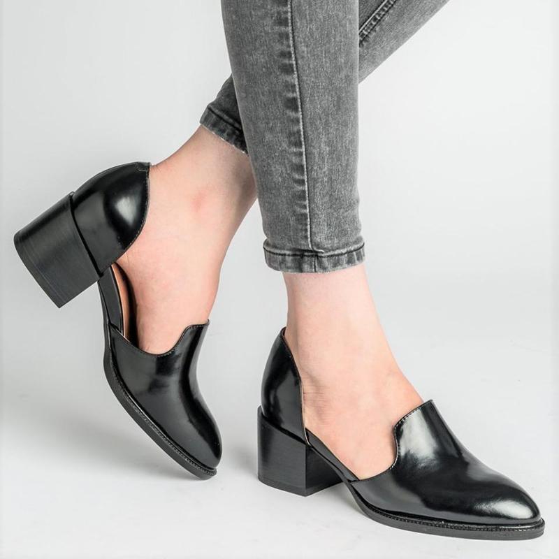 Women Spring Chunky Heel Casual Loafers Slip On Shoes *