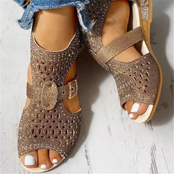 Hollow Out Peep Toe Buckled Sandals * - Veooy
