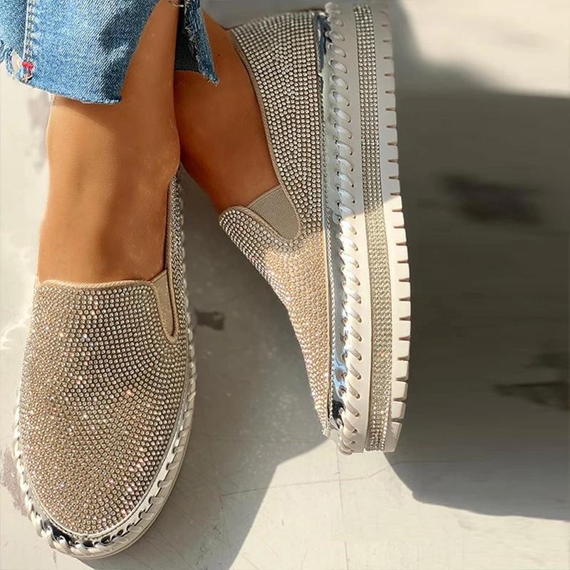 Women Casual Fashion Rhinestone Slip-on Loafers *