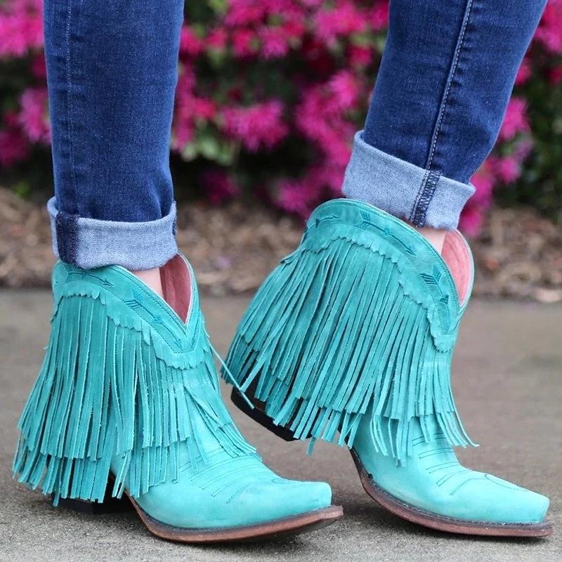 Women'S Fringe Ankle Casual Low Heel Boots *
