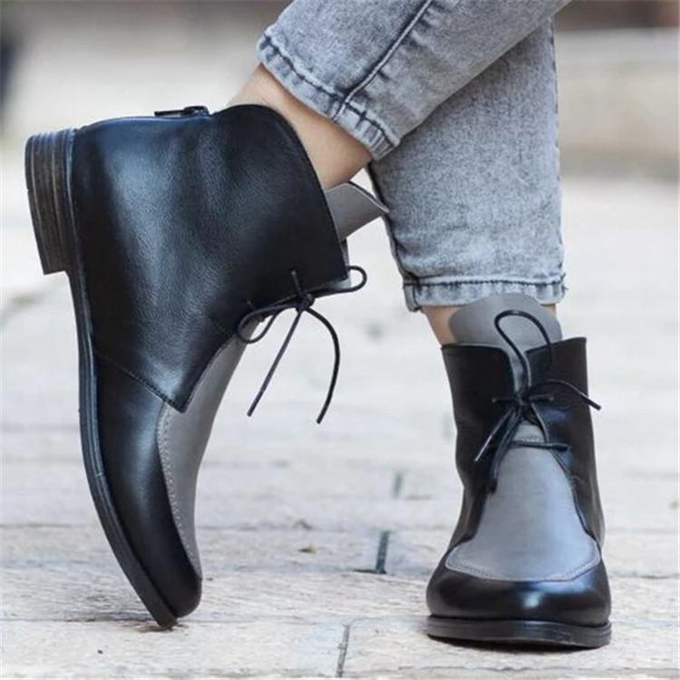 PU Women Ankle Boots Platform Lace Up Zip Shoes Boot