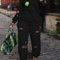 Black Casual Street Solid Hollowed Out Patchwork Hooded Collar Long Sleeve Two Pieces