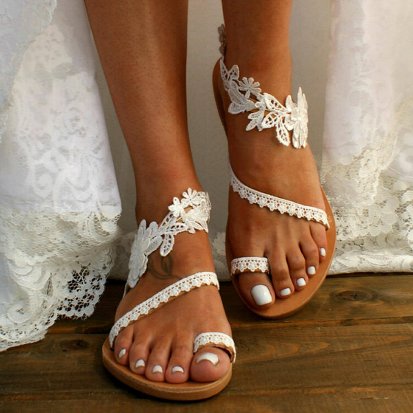 Woman Summer Lace Slip-On Flat Sandals *