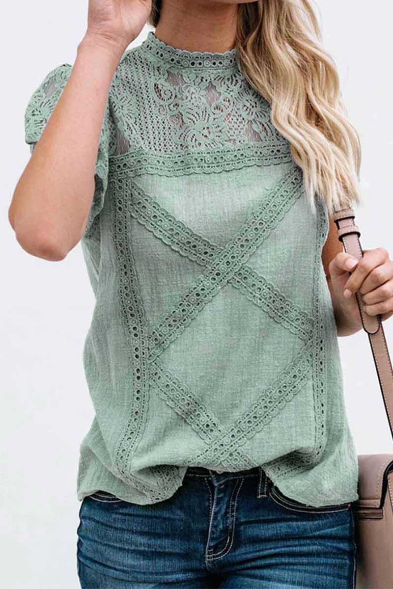 Summer Geometric Stitching Lace Short Sleeves Tops (6 Colors) VEOOY