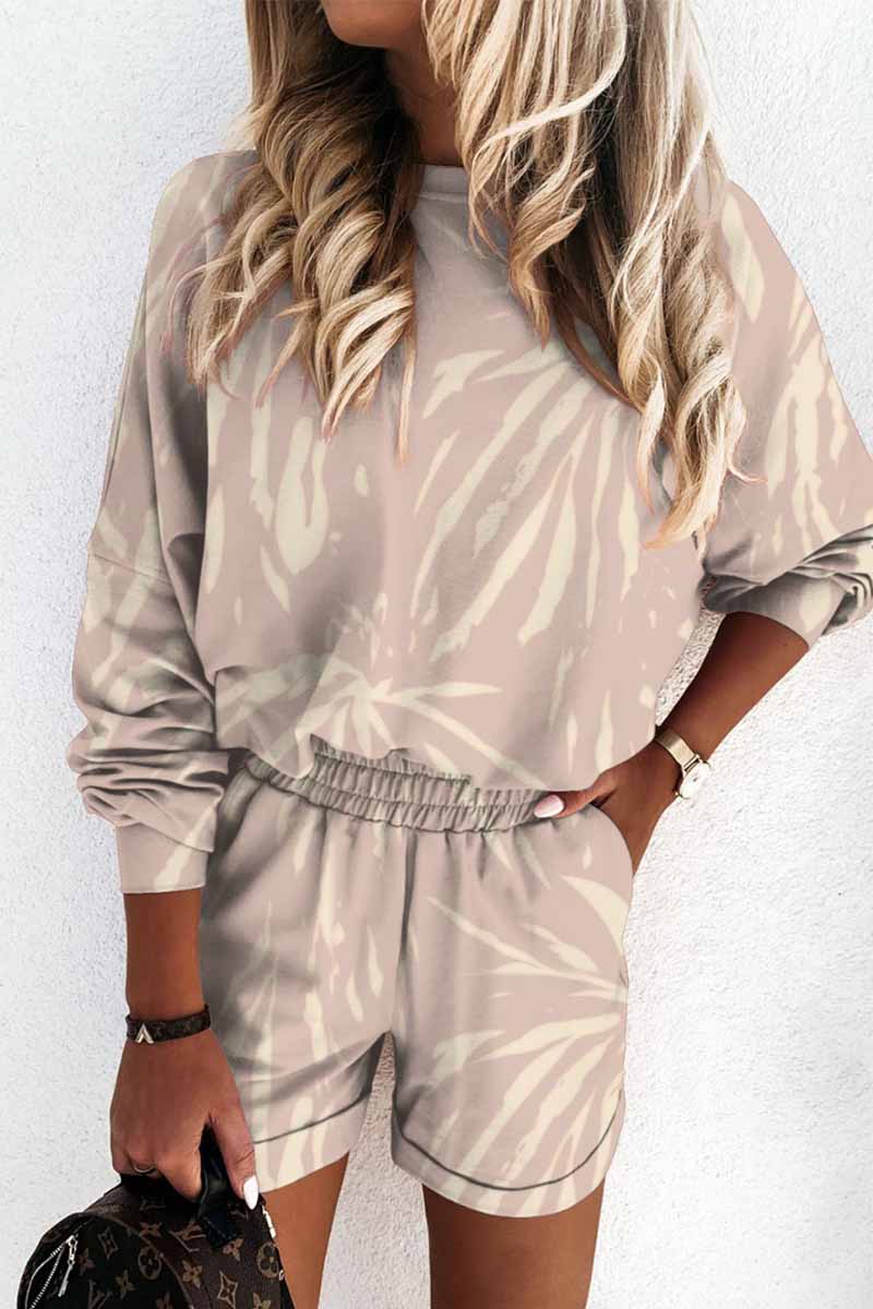 Round Neck Long Sleeve Solid Color Tie-Dye Two-Piece Suit Tops 💖