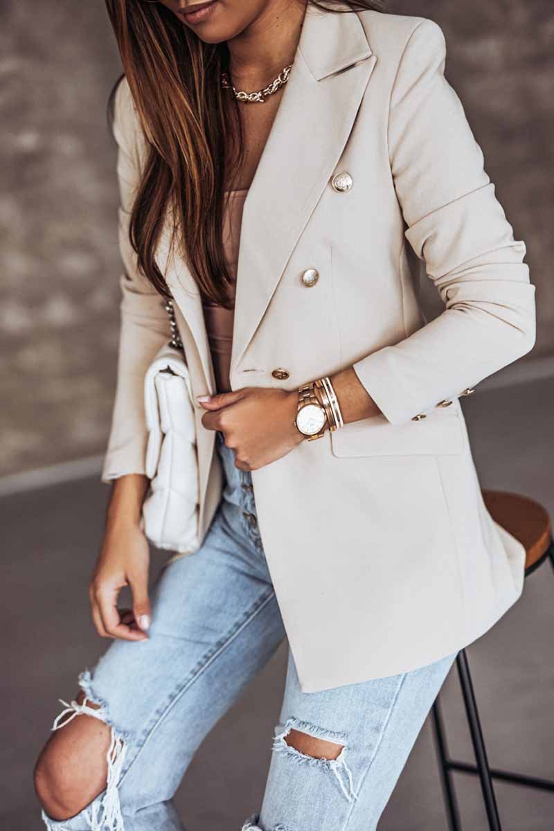 Solid Color Long-Sleeved Double-Breasted Blazer Tops（4 colors） 💖