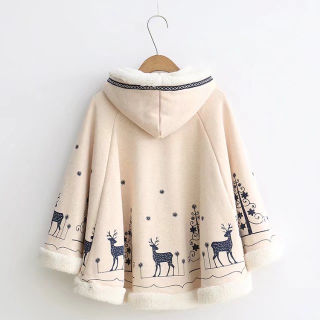 Harajuku style Forest elk print cotton wool coat #YYL-300 - Veooy