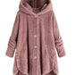 Fleece Hooded Irregular Hem Button Coats