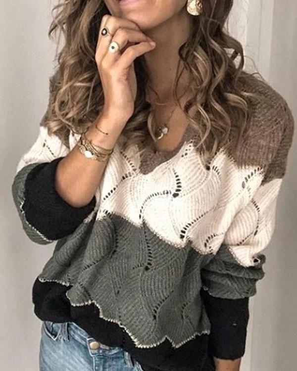 Fashion Long Sleeve Pullover Knit Sweater - Veooy