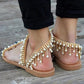 Women Bohemian Style Sandals Casual Beach Pearls Shoes *
