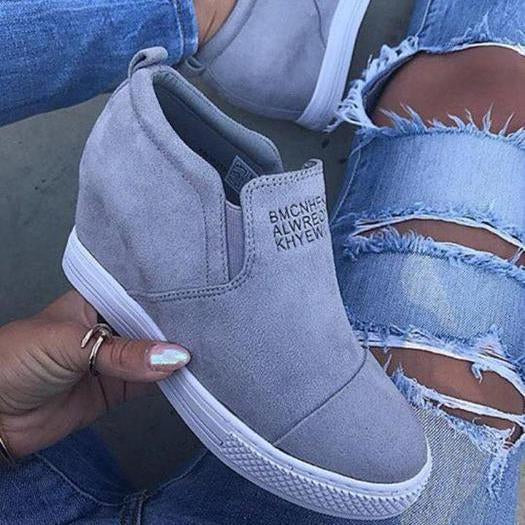 Fashion Letter Slip On Wedge Sneakers Faux Suede Wedge Heel Casual Sneakers * - Veooy