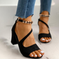 Cut Out Beaded Strap Chunky Heeled Sandals * - Veooy