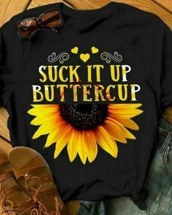 Sunflower Women's T Shirt Summer Letter Print Short Sleeve Loose Tops Blouse .*