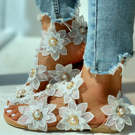 Toe Ring Flower Design Flat Sandals *