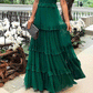 Green Chiffon Layered Long Prom Dresses - Veooy