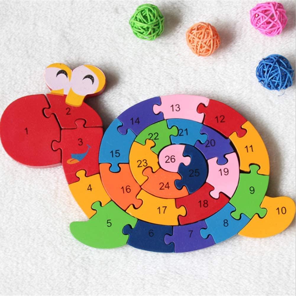 2Pcs Wooden Animal Puzzles. Alphabet Jigsaw Puzzle Building Blocks Alphabet Animal Puzzle for Children Toddlers-Snail & Dinosaur