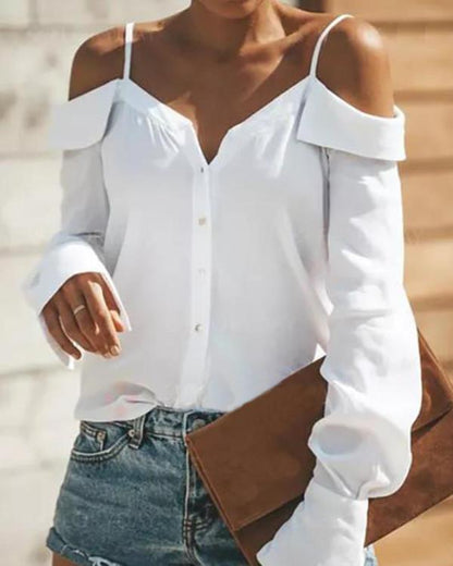 Solid Sexy Boat Neckline Long Sleeve Blouses