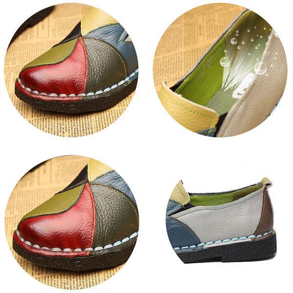 Handmade Splicing Leather Soft Flat Loafers - Veooy