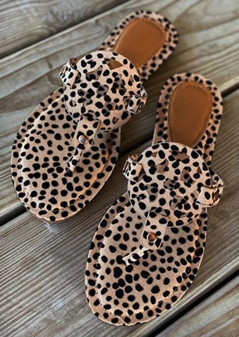 *Leopard Printed Hollow Out Beach Flat Sandals - Veooy