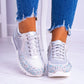 Women Shiny Lace Up Sneakers *