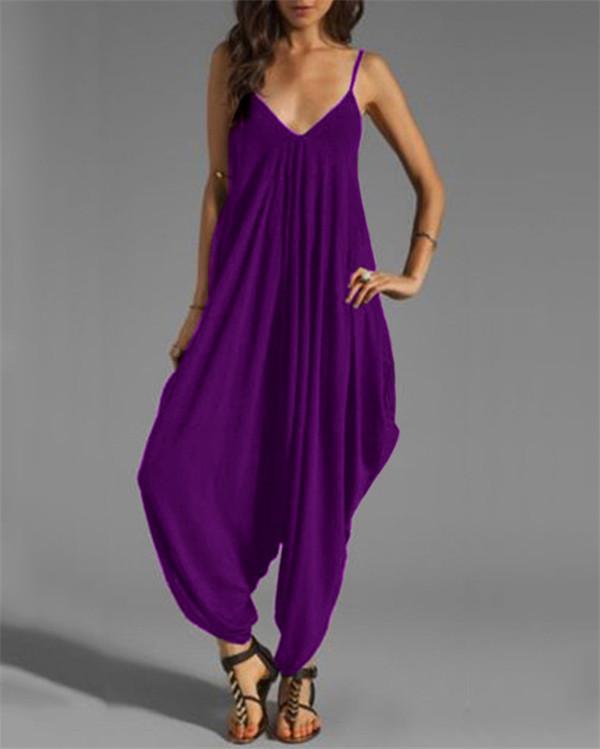 Colorful Casual Sleeveless Solid Jumpsuit - Veooy