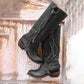 Women Vintage Tassel Knot Knee High Boots Chunky Heel Boots *