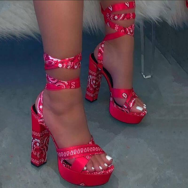 Coarse heel printed open toed sandal - Veooy