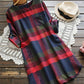 Women Casual Pluse Size Plaid Short Dress - veooy