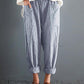 Casual Striped Pockets Cotton Linen Pants - Veooy