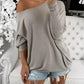 Solid One-Shoulder Batwing Sleeve Long Sleeves Casual T-shirts