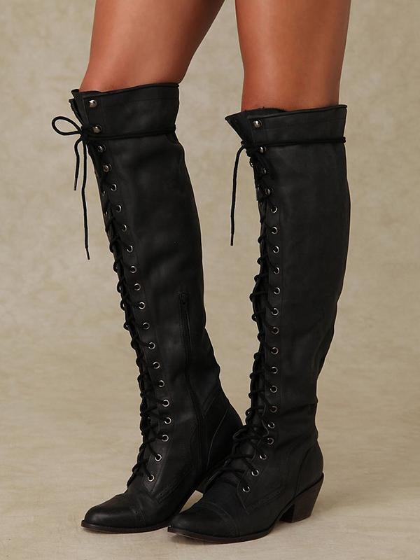Bandage Thigh-high Boots Shoes * - Veooy