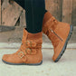 Cushioned Low-Calf Buckled Boots Low Heel Knitted Fabric Zipper Slip On Boots - Veooy