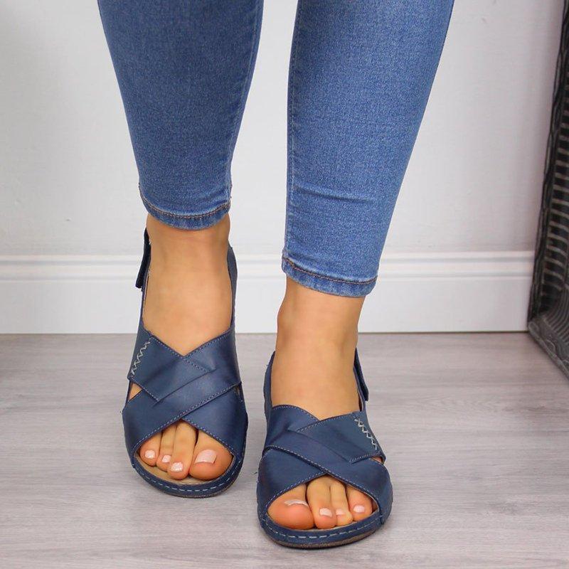 COMFY SOFT MAGIC TAPE WEDGES DAILY CROSSED SANDALS * - Veooy