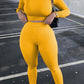 Yellow Living Solid O Neck Long Sleeve Two Pieces