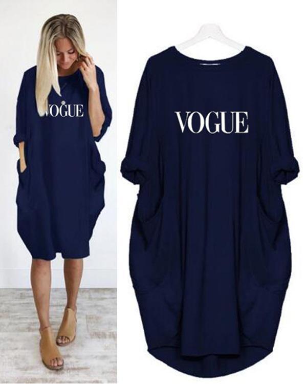 Summer Women Letter Printed Casual Pockets Plus Size Dress