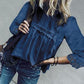 Womens Summer Hollow Out Bohemian Casual 3/4 Sleeve Solid Shirt Plus Size Tunic Tops