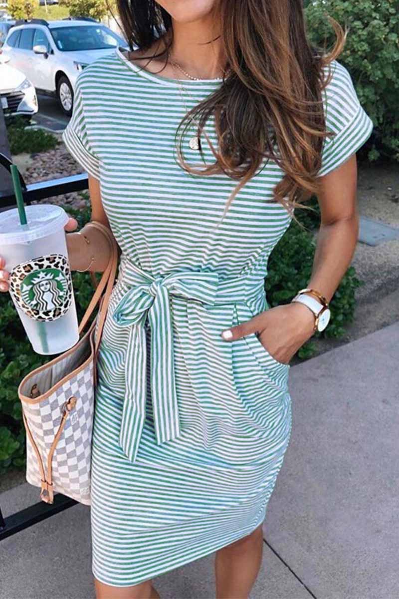 Florcoo Striped Knot Design Grey Midi Dress(5 Colors) - Veooy