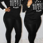 Black Casual Print Pearl O Neck Long Sleeve Two Pieces