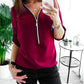 V-neck Zipper Long Sleeve Solid Color Plus Size#Women Tops - veooy