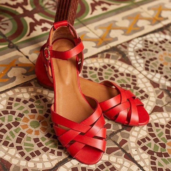 *Vintage Across Strap Flat Sandals - Veooy