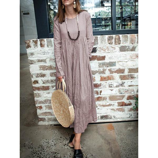 Women's Simple Solid Color Long-Sleeve Maxi Dress