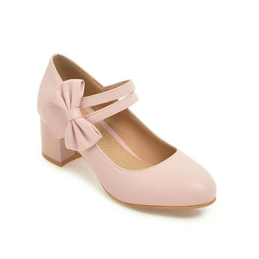 Bow Mary Janes Mid Heels Shoes for Woman MF2865 - Veooy