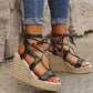 Women Cross-Strap Lace Up Wedge Sandals *