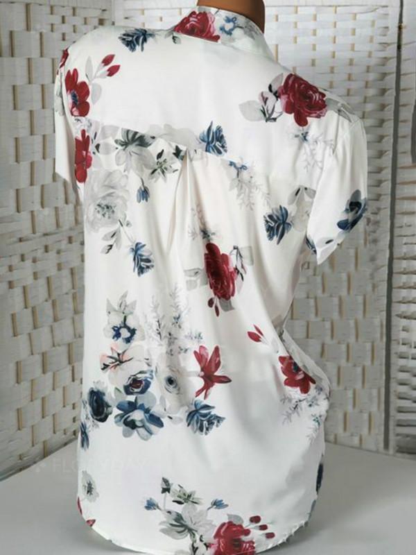 Print Floral Short Sleeve V Neck Casual Blouse - veooy