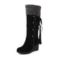 *Womens Fashion Lace Round Toe Scrub High Heel Snow Boots - Veooy