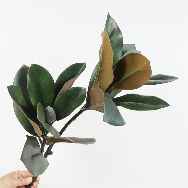 (2 PCS) 82cm 2 Heads Large Artificial Magnolia Tree Tropical Fake Plants - Veooy