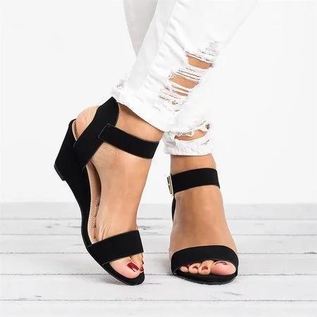 *Women Plus Size Wedges Adjustable Buckle Wedge Sandals - Veooy